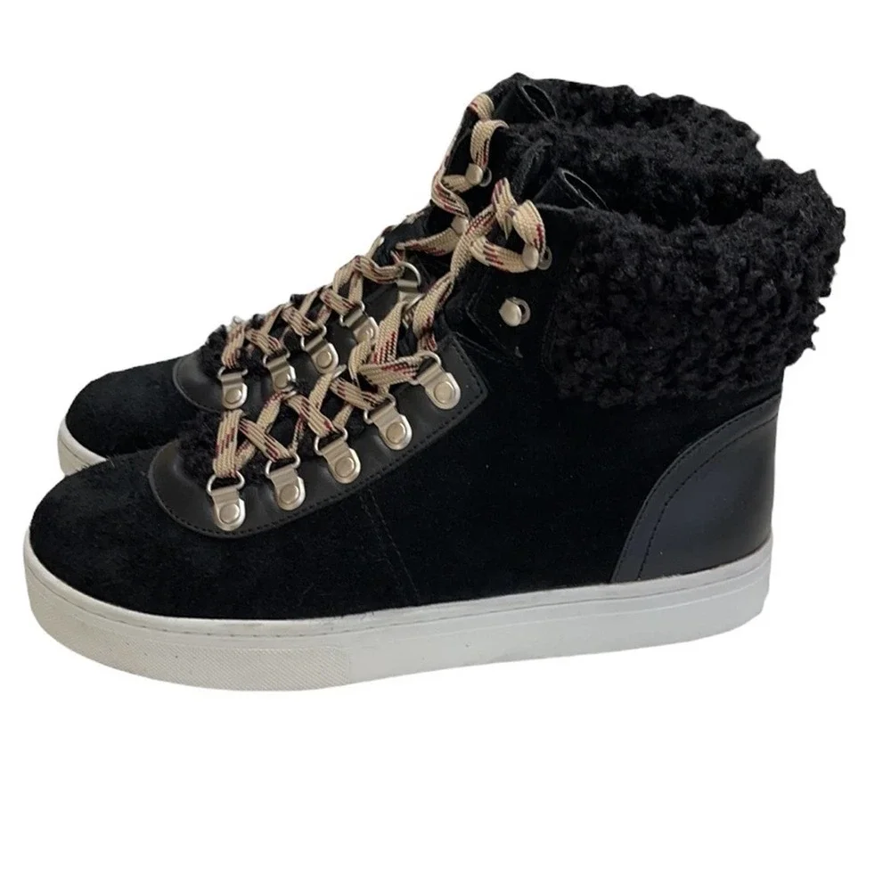 Sam Edelman Luther Suede and Faux Shearling High Top Sneaker SZ 9 Black